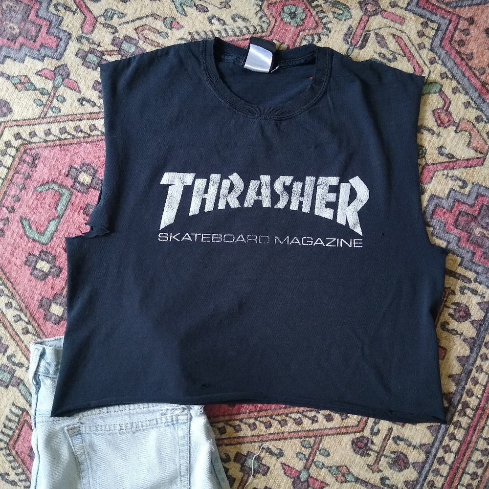 Thrasher Cropped Sleeveless Distressed